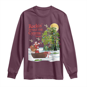 Funny Christmas Cajun Louisiana Long Sleeve Shirt Rockin' Around The Cypress Trees Santa Alligator TS11 Maroon Print Your Wear