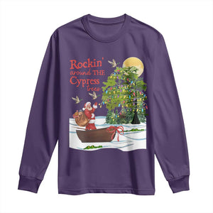 Funny Christmas Cajun Louisiana Long Sleeve Shirt Rockin' Around The Cypress Trees Santa Alligator TS11 Purple Print Your Wear