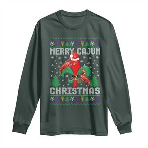 Merry Cajun Louisiana Christmas Santa Saint Symbol Crawfish Long Sleeve Shirt TS11 Dark Forest Green Print Your Wear