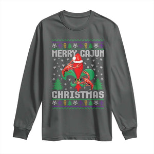 Merry Cajun Louisiana Christmas Santa Saint Symbol Crawfish Long Sleeve Shirt TS11 Dark Heather Print Your Wear