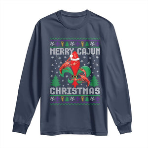 Merry Cajun Louisiana Christmas Santa Saint Symbol Crawfish Long Sleeve Shirt TS11 Navy Print Your Wear