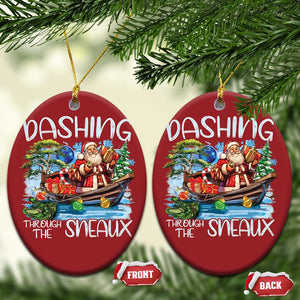 Funny Xmas Cajun Louisiana Christmas Ornament Dashing Through The Sneaux Santa Alligator TS11 Oval Red Print Your Wear