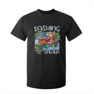 Funny Christmas Cajun Louisiana T Shirt For Kid Dashing Through The Sneaux Santa Alligator TS11 Black Print Your Wear