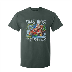 Funny Christmas Cajun Louisiana T Shirt For Kid Dashing Through The Sneaux Santa Alligator TS11 Dark Forest Green Print Your Wear