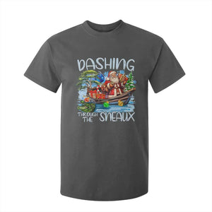 Funny Christmas Cajun Louisiana T Shirt For Kid Dashing Through The Sneaux Santa Alligator TS11 Dark Heather Print Your Wear