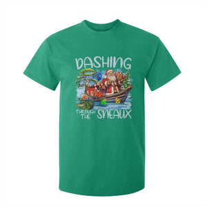 Funny Christmas Cajun Louisiana T Shirt For Kid Dashing Through The Sneaux Santa Alligator TS11 Irish Green Print Your Wear