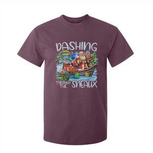 Funny Christmas Cajun Louisiana T Shirt For Kid Dashing Through The Sneaux Santa Alligator TS11 Maroon Print Your Wear