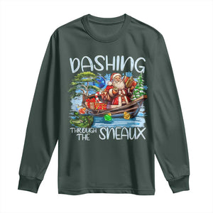 Funny Christmas Cajun Louisiana Long Sleeve Shirt Dashing Through The Sneaux Santa Alligator TS11 Dark Forest Green Print Your Wear