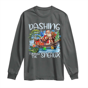 Funny Christmas Cajun Louisiana Long Sleeve Shirt Dashing Through The Sneaux Santa Alligator TS11 Dark Heather Print Your Wear