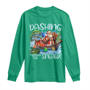 Funny Christmas Cajun Louisiana Long Sleeve Shirt Dashing Through The Sneaux Santa Alligator TS11 Irish Green Print Your Wear