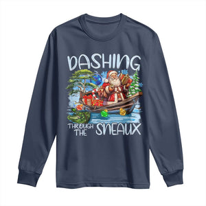 Funny Christmas Cajun Louisiana Long Sleeve Shirt Dashing Through The Sneaux Santa Alligator TS11 Navy Print Your Wear