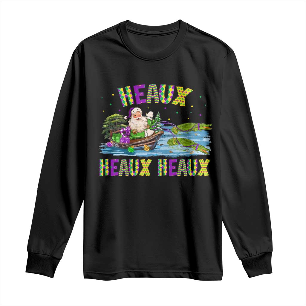 Funny Christmas Cajun Louisiana Long Sleeve Shirt Heaux Heaux Heaux Santa Alligator TS11 Black Print Your Wear