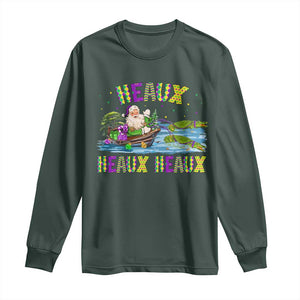 Funny Christmas Cajun Louisiana Long Sleeve Shirt Heaux Heaux Heaux Santa Alligator TS11 Dark Forest Green Print Your Wear