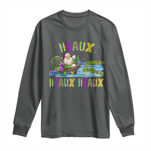 Funny Christmas Cajun Louisiana Long Sleeve Shirt Heaux Heaux Heaux Santa Alligator TS11 Dark Heather Print Your Wear