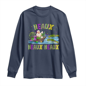 Funny Christmas Cajun Louisiana Long Sleeve Shirt Heaux Heaux Heaux Santa Alligator TS11 Navy Print Your Wear