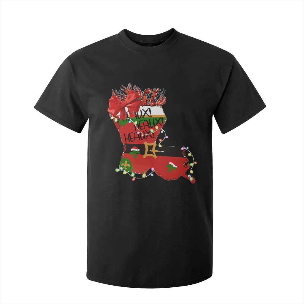 Funny Christmas Cajun T Shirt For Kid Triple Heaux Santa Louisiana Map Crawfish TS11 Black Print Your Wear