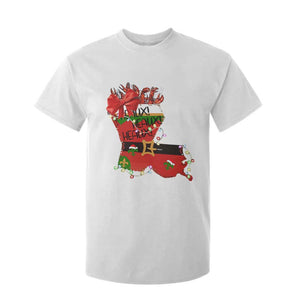 Funny Christmas Cajun T Shirt For Kid Triple Heaux Santa Louisiana Map Crawfish TS11 White Print Your Wear