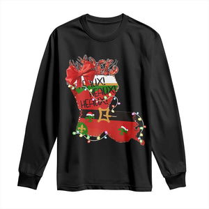 Funny Christmas Cajun Long Sleeve Shirt Triple Heaux Santa Louisiana Map Crawfish TS11 Black Print Your Wear