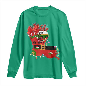 Funny Christmas Cajun Long Sleeve Shirt Triple Heaux Santa Louisiana Map Crawfish TS11 Irish Green Print Your Wear