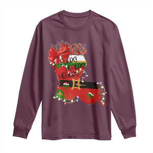 Funny Christmas Cajun Long Sleeve Shirt Triple Heaux Santa Louisiana Map Crawfish TS11 Maroon Print Your Wear