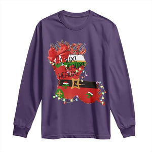 Funny Christmas Cajun Long Sleeve Shirt Triple Heaux Santa Louisiana Map Crawfish TS11 Purple Print Your Wear