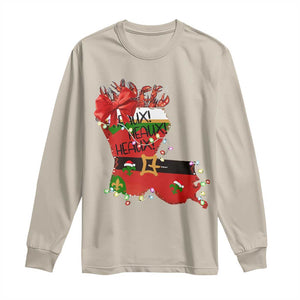 Funny Christmas Cajun Long Sleeve Shirt Triple Heaux Santa Louisiana Map Crawfish TS11 Sand Print Your Wear