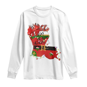 Funny Christmas Cajun Long Sleeve Shirt Triple Heaux Santa Louisiana Map Crawfish TS11 White Print Your Wear