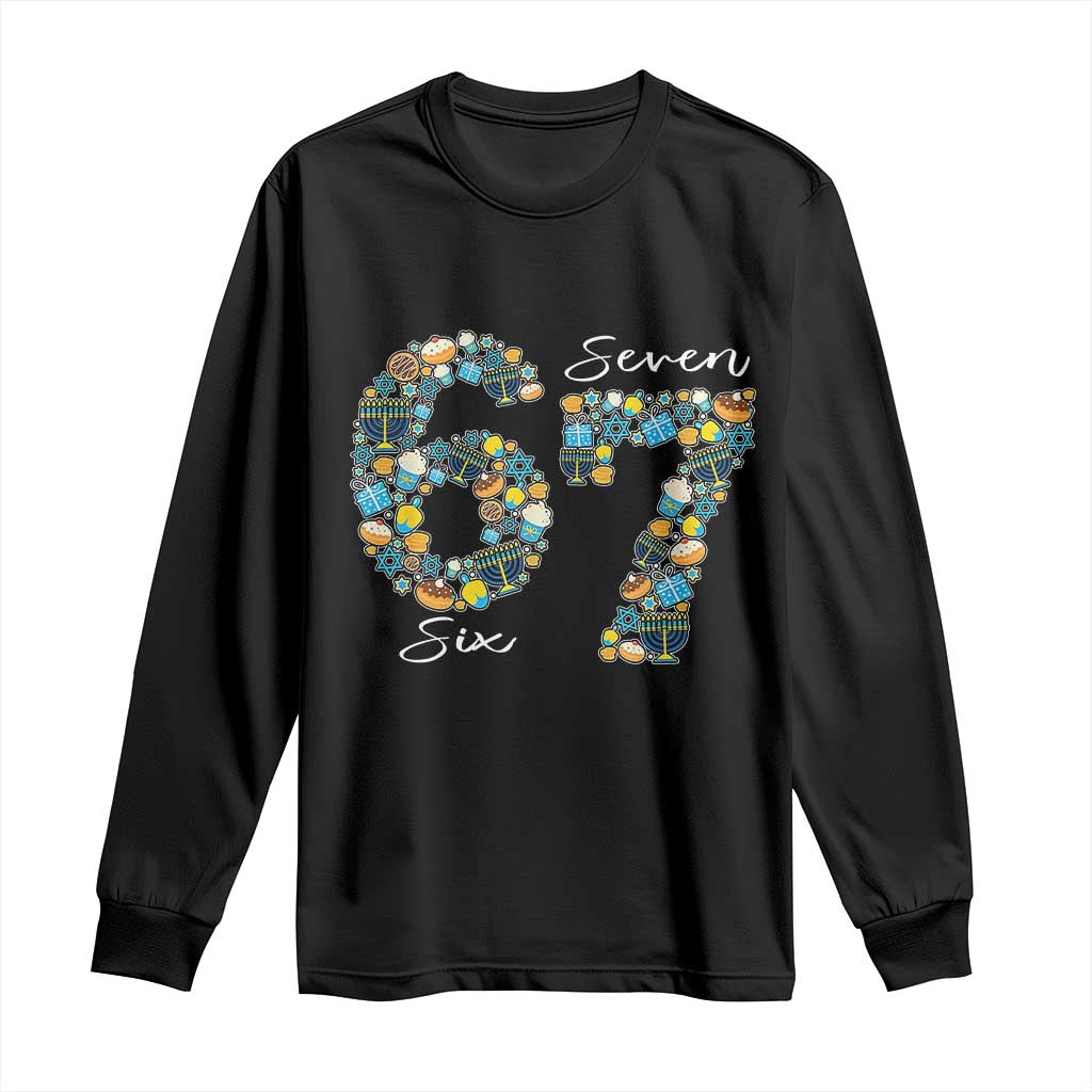 Funny Hanukkah 67 Long Sleeve Shirt Six Seven Meme Chanukah Dreidel Gelt Star Of David TS11 Black Print Your Wear