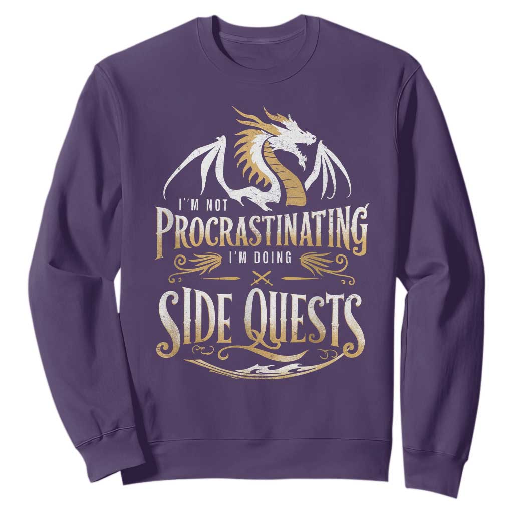 I Am Not Procrastinating I Am Doing Side Quest Sweatshirt Fantasy Game Dragon TS11 Purple Print Your Wear