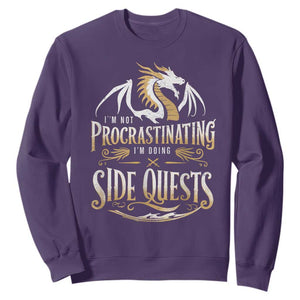 I Am Not Procrastinating I Am Doing Side Quest Sweatshirt Fantasy Game Dragon TS11 Purple Print Your Wear