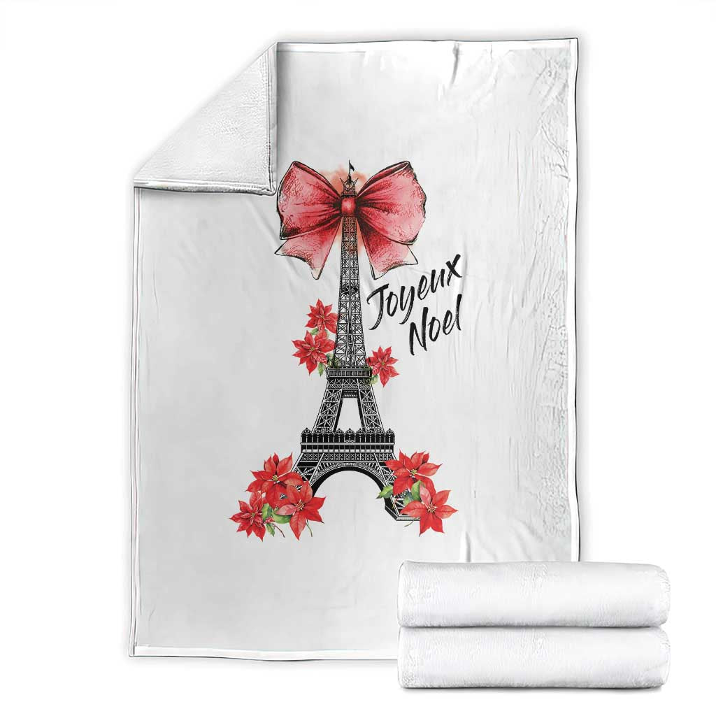 Joyeux Noel Eiffel Tower Throw Blanket Christmas In French Coquette Bow TS11 White Print Your Wear