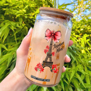Joyeux Noel Eiffel Tower Glass Can Christmas In French Coquette Bow TS11 White Print Your Wear