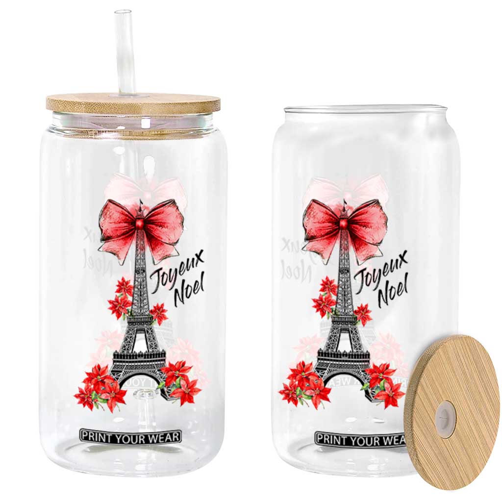 Joyeux Noel Eiffel Tower Glass Can Christmas In French Coquette Bow TS11 Print Your Wear