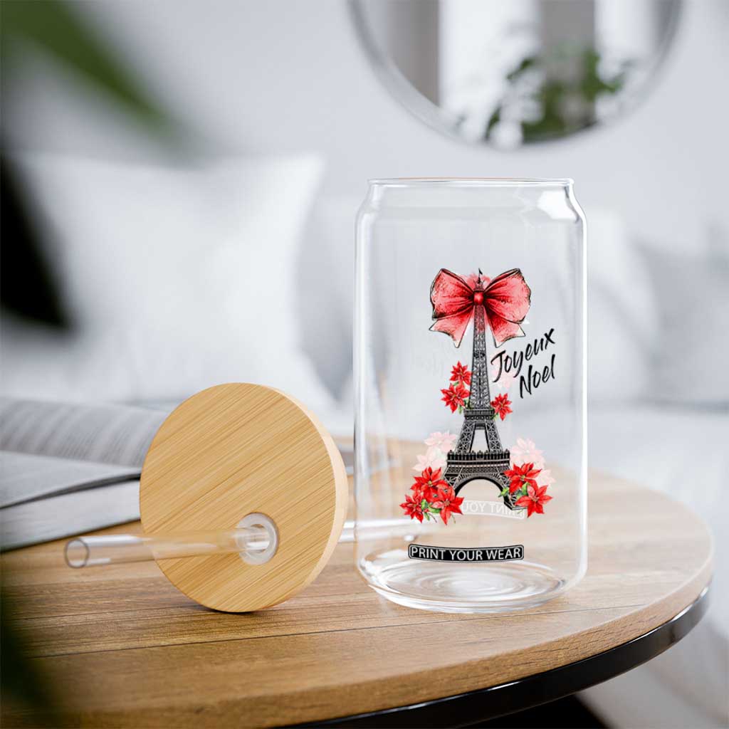 Joyeux Noel Eiffel Tower Glass Can Christmas In French Coquette Bow TS11 Print Your Wear