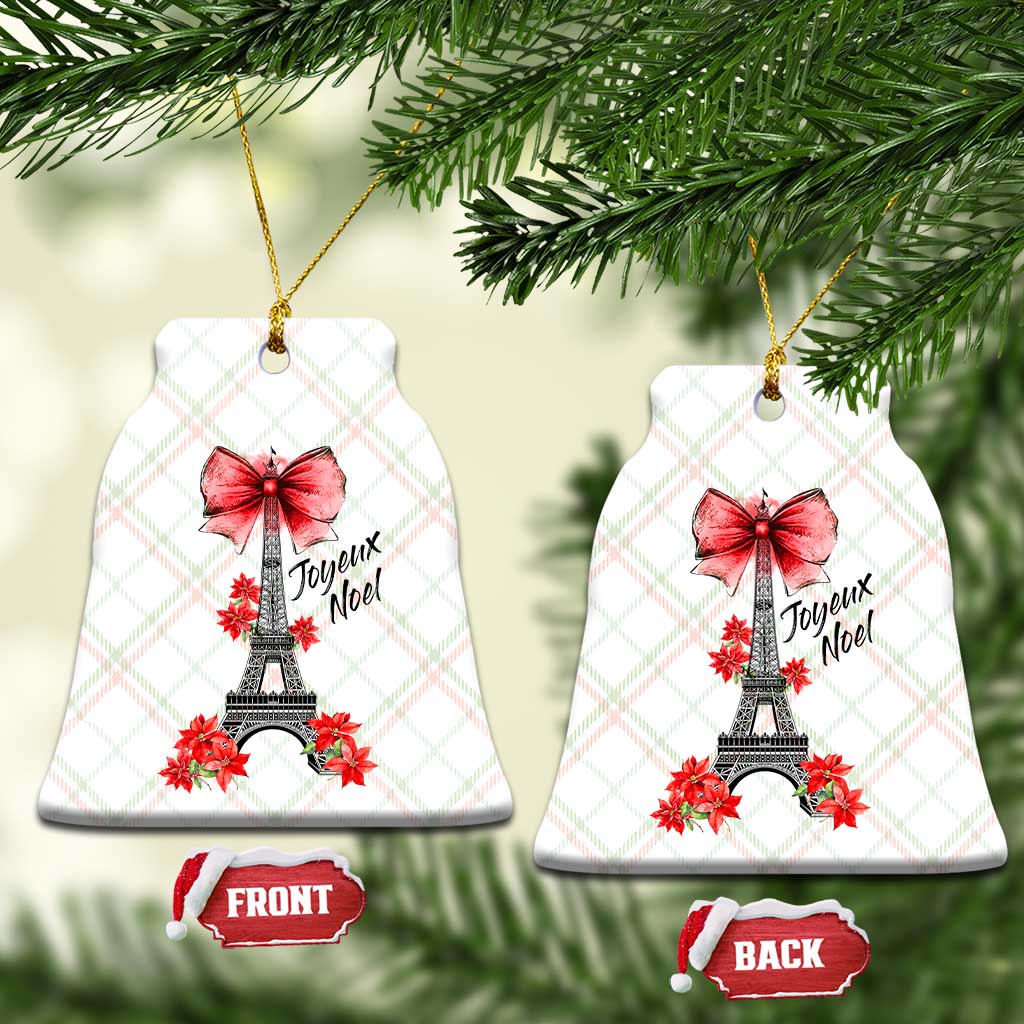 Joyeux Noel Eiffel Tower Ceramic Ornament Christmas In French Coquette Bow TS11 Print Your Wear