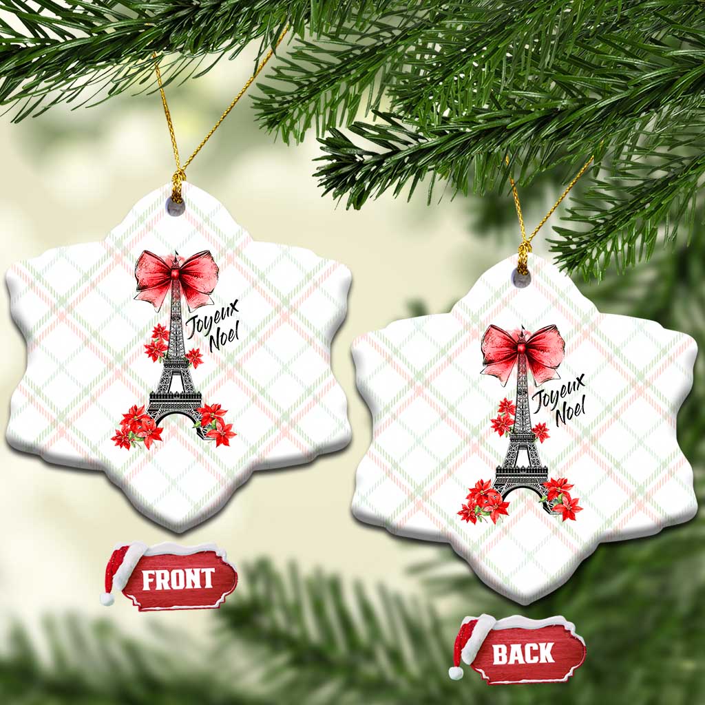 Joyeux Noel Eiffel Tower Ceramic Ornament Christmas In French Coquette Bow TS11 Print Your Wear