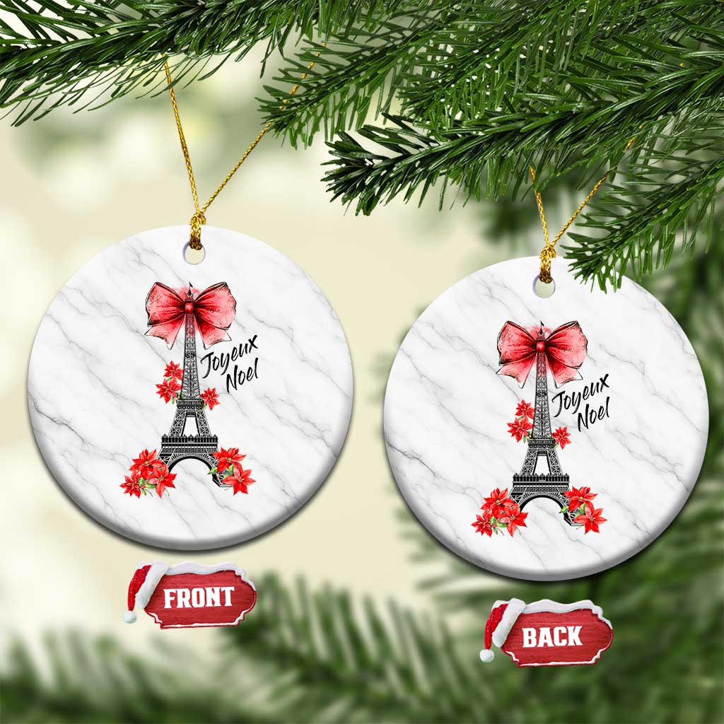 Joyeux Noel Eiffel Tower Ceramic Ornament Christmas In French Coquette Bow TS11 1pc White Marble Print Your Wear