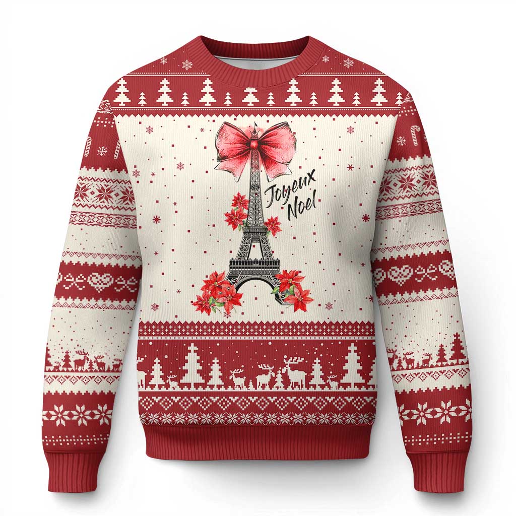 Joyeux Noel Eiffel Tower Ugly Christmas Sweater Xmas In French Coquette Bow TS11 Beige Red Print Your Wear