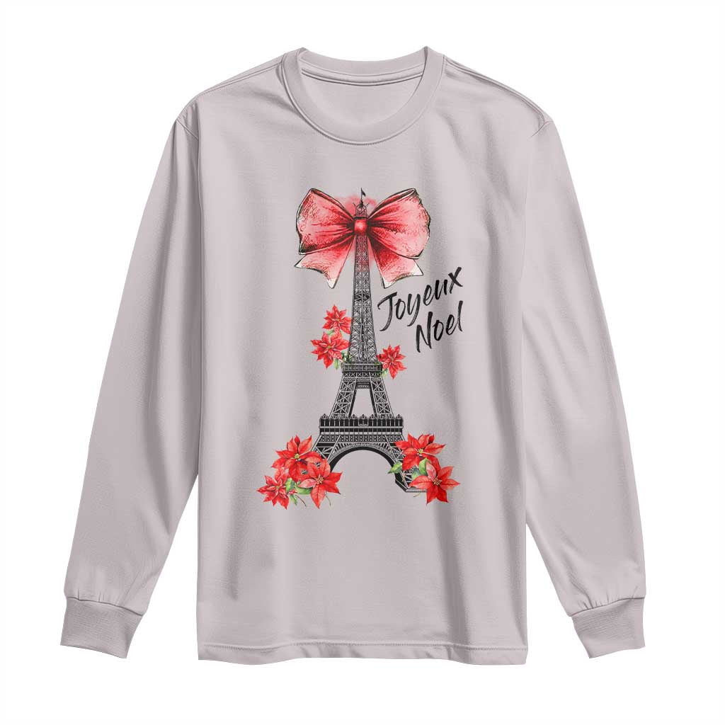 Joyeux Noel Eiffel Tower Long Sleeve Shirt Christmas In French Coquette Bow TS11 Ice Gray Print Your Wear