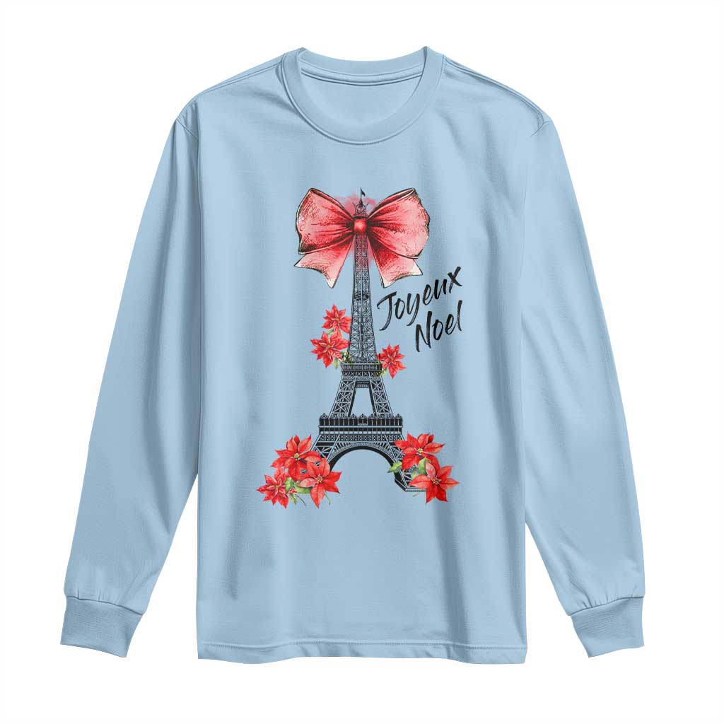 Joyeux Noel Eiffel Tower Long Sleeve Shirt Christmas In French Coquette Bow TS11 Light Blue Print Your Wear