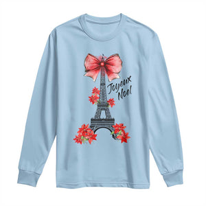 Joyeux Noel Eiffel Tower Long Sleeve Shirt Christmas In French Coquette Bow TS11 Light Blue Print Your Wear