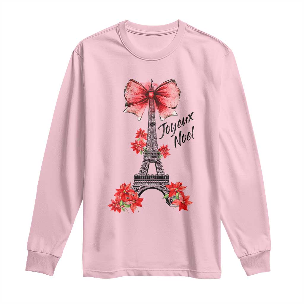 Joyeux Noel Eiffel Tower Long Sleeve Shirt Christmas In French Coquette Bow TS11 Light Pink Print Your Wear