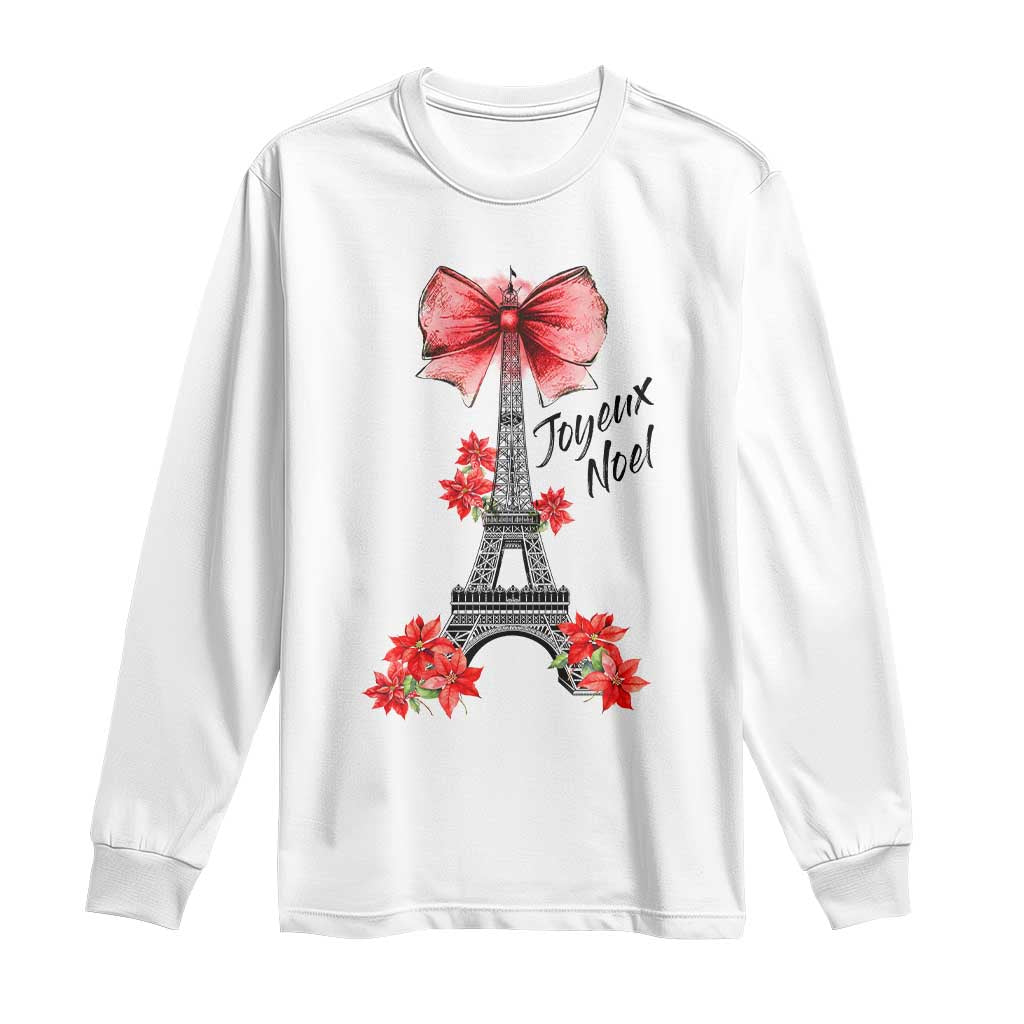 Joyeux Noel Eiffel Tower Long Sleeve Shirt Christmas In French Coquette Bow TS11 White Print Your Wear