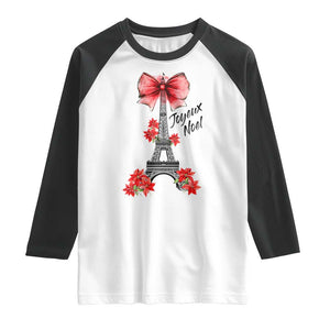Joyeux Noel Eiffel Tower Raglan Shirt Christmas In French Coquette Bow TS11 White Black Print Your Wear
