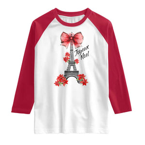 Joyeux Noel Eiffel Tower Raglan Shirt Christmas In French Coquette Bow TS11 White Red Print Your Wear