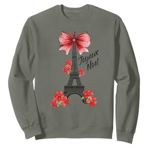 Joyeux Noel Eiffel Tower Sweatshirt Christmas In French Coquette Bow TS11 Military Green Print Your Wear