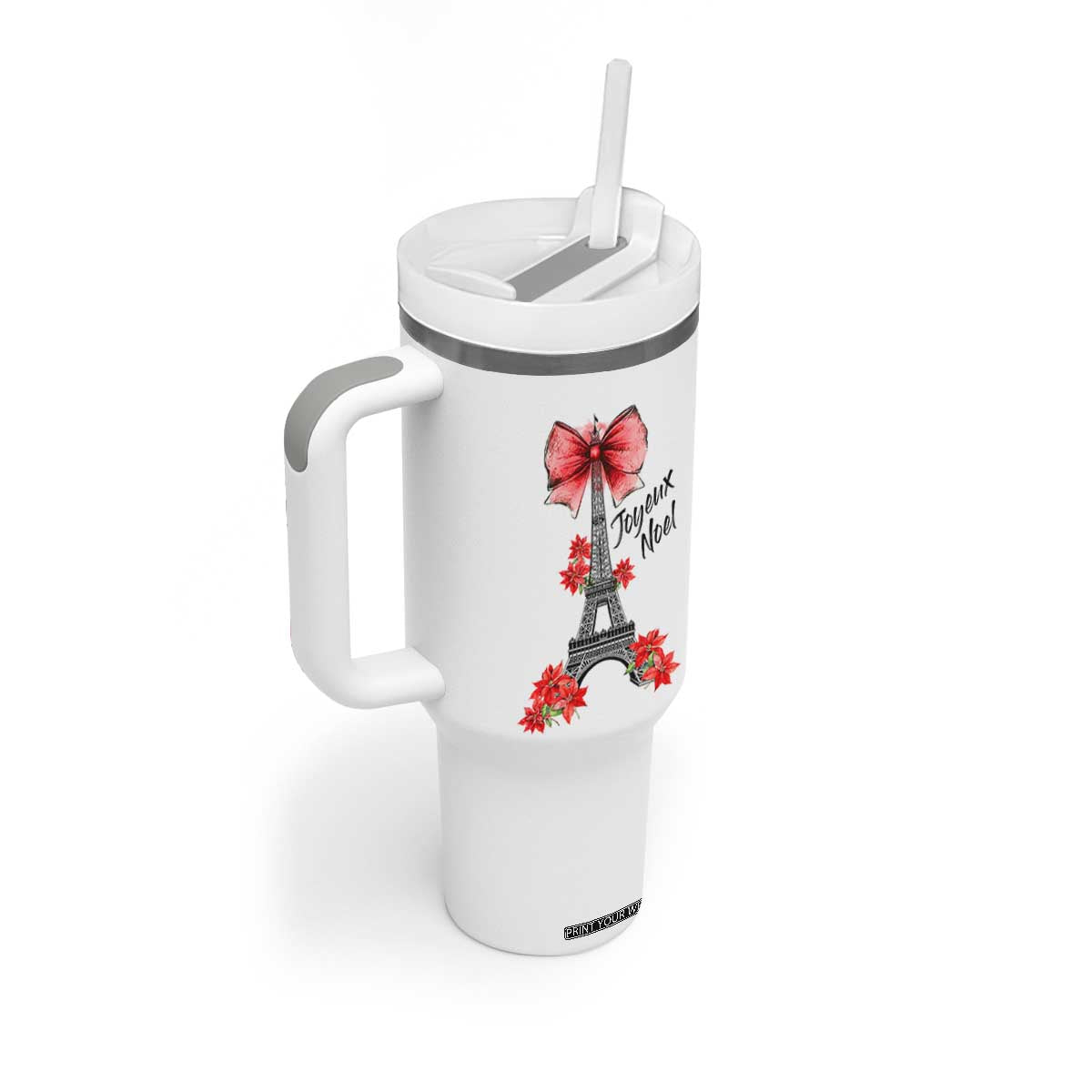 Joyeux Noel Eiffel Tower Tumbler With Handle Christmas In French Coquette Bow TS11 Print Your Wear
