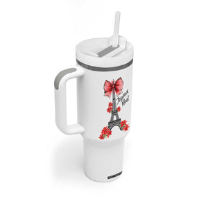 Joyeux Noel Eiffel Tower Tumbler With Handle Christmas In French Coquette Bow TS11 Print Your Wear
