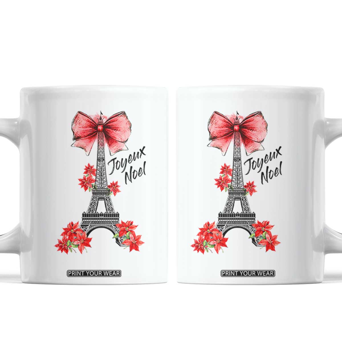 Joyeux Noel Eiffel Tower Coffee Mug Christmas In French Coquette Bow TS11 White Print Your Wear
