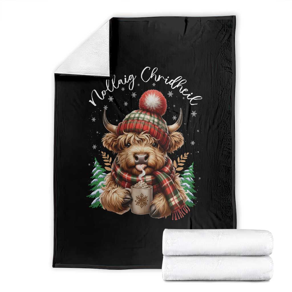 Scottish Christmas Throw Blanket Nollaig Chridheil Gaelic Xmas Higland Cow TS11 Black Print Your Wear